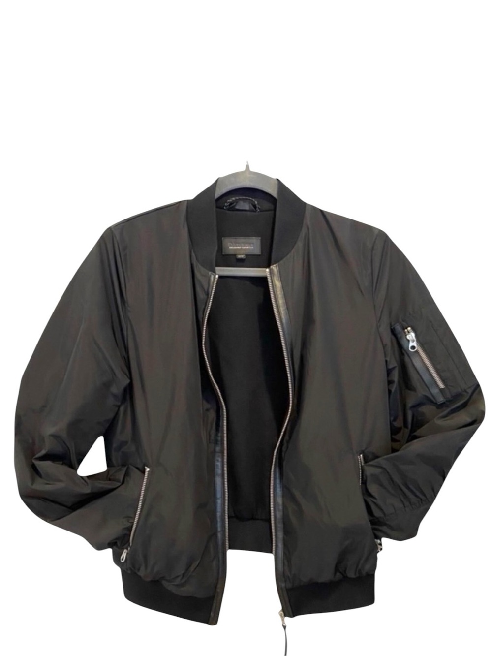 Mackage Black Bomber Jacket Genuine Leather Trim Fleece Lined Aritzia XS